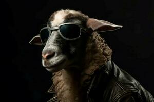 Sheep leather jacket glasses. Generate Ai photo