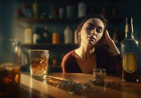Alcoholic person sad addict. Generate Ai photo