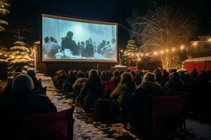 Navidad cine al aire libre vacaciones. generar ai foto