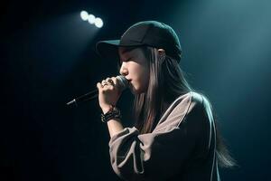 Asian girl rapper singing. Generate Ai photo