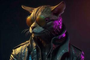 Cyberpunk hipster cat. Generate Ai photo