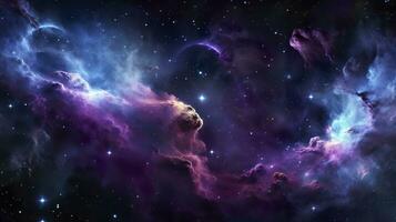 Nebula Galaxy Background With Purple Blue Outer Space. Cosmos Clouds And Beautiful Universe Night Stars. AI Generative photo