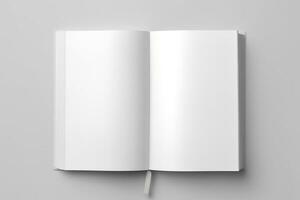 blanco abrió libro Bosquejo, parte superior vista, aislado en blanco antecedentes. generativo ai foto