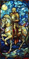 A Knight in Shining Armor. An Illustration of a Mythical Ancient Paladin in Stained Glass Renaissance Fresco Style. AI Generative photo