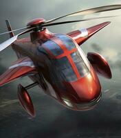 Helicopter in the Shape of Marvel Falcon Soars Against a Bright Background. AI Generative photo