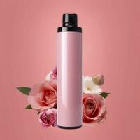 Amazon Product Picture Body Wash, Cylinder Bottle Solid Color pink background, with roses, AI Generative photo