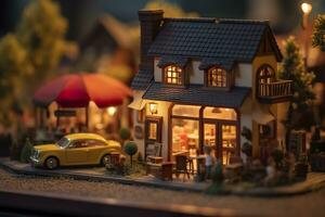 A charming and cozy coffee shop Set beside a busy highway with Warm and golden sunset light, and a Picturesque sunset view with vibrant colors. AI Generative photo