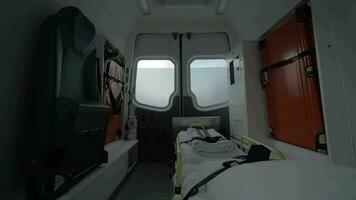 View inside of driving empty ambulance car video