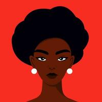 Black woman portrait. Young African American beautiful black woman. Vector illustration.