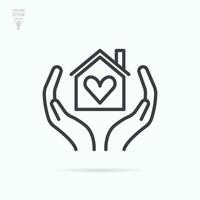 Hands holding the house. Social support, charity, donation Concept. Isolated vector flat icon.