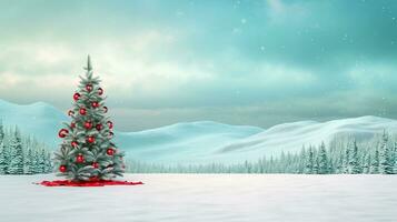 Navidad árbol en esquí Pendiente en un Nevado paisaje, Navidad imagen, 3d ilustración imágenes foto