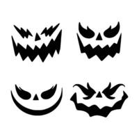 Jack O Lantern. Scary and funny faces of Halloween pumpkin or ghost . Vector collection.