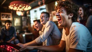 A person laughing as they play a game, mental health images, photorealistic illustration photo