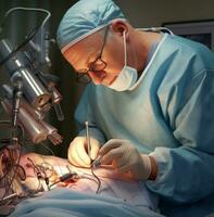 A surgeon using a robotic arm to perform a delicate operation, medical stock images photo