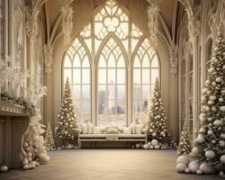 Christmas inside a fancy hall, christmas image, photorealistic illustration photo