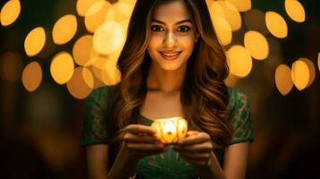 Woman holding in diwali illumination lamp, diwali stock images, realistic stock photos