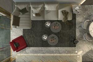 el Perfecto mezcla industrial estilo vivo habitación interior diseño en un desván con 3d representación foto