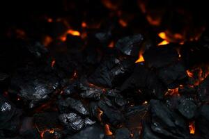 un de cerca de un pila de carbones en un negro fondo, generativo ai foto