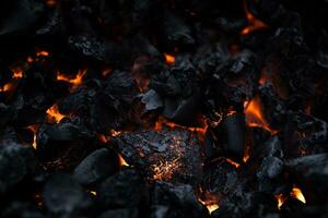 A close-up of a pile of coals on a black background, Generative AI photo