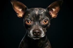 A close-up of a dog with Halloween makeup in front of a dark background, Generative AI photo
