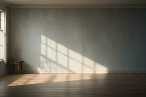An empty room with a wooden floor. and a soft shadow coming from the window, Generative AI photo