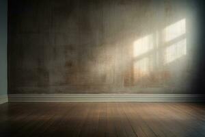 An empty room with a wooden floor. and a soft shadow coming from the window, Generative AI photo