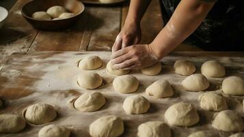 generativo ai, panadero prepara un pan o panadería a el hogar cocina, ecológicamente natural pasteles foto
