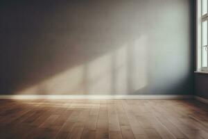 An empty room with a wooden floor. and a soft shadow coming from the window, Generative AI photo