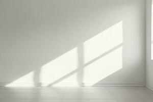 An empty room with a soft shadow on the white wall coming from the window, Generative AI photo