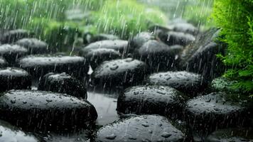 Rain in the Japanese garden Zen style 3D illustration photo