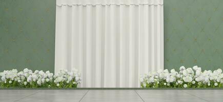 wedding scene Decorated with white flowers performance stage backdrop 3d illustration photo