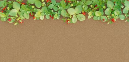 Free background Ground leaf frame vintage style paved with green leaves Ground with fresh branches Leaf border 3D illustration Strawberry tree photo