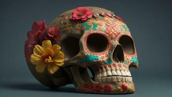 Floral Adorned Mexican Skull Inspired by Catrina AI generated photo