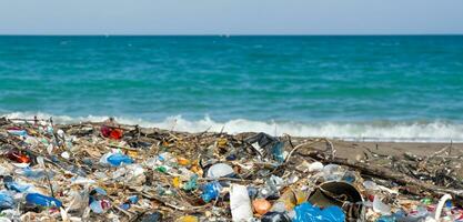 Seaside Garbage Floating Garbage Water Pollution Global Warming background photo