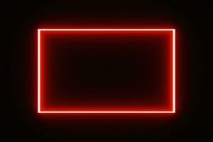 Red tone square frame neon light bulb isolated on black background for graphic design, moving light, design overlay element with copy space in middle. photo