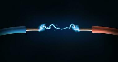 electric arc energy discharge spark between two cables photo