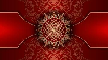 Red background with golden mandala ornament vector