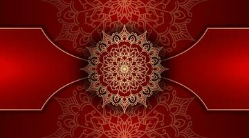 Red background with golden mandala ornament vector