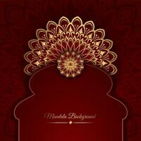 Red background with golden mandala ornament vector