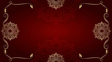 Red background with golden mandala ornament vector