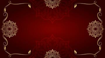 Red background with golden mandala ornament vector