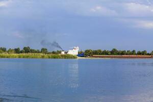 2021-08-05 Rostov region, Don River. There is a barge on the river. photo