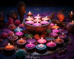 Diwali diyas on the moon, diwali stock images, realistic stock photos