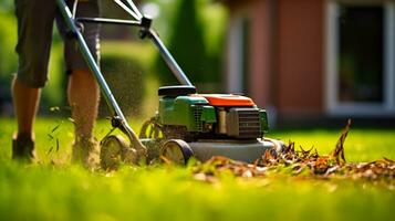 lawn mowing in the yard generative ai photo