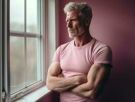 A man with his arms crossed standing in front of a window, boss day images photo