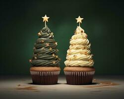 Cupcakes christmas tree 2 versions, christmas image, photorealistic illustration photo