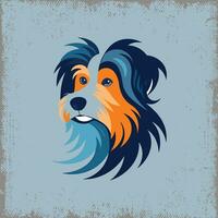 Shaggy Dog Joyful Expression on a Blue Background vector