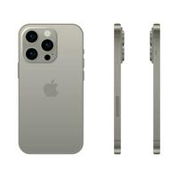 nuevo natural titanio modelo de manzana iphone 15 Pro teléfono inteligente, Bosquejo modelo en blanco antecedentes - vector