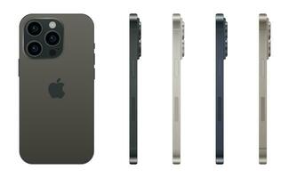 nuevo manzana iphone 15 Pro, moderno teléfono inteligente artilugio, conjunto de 4 4 piezas en nuevo original colores - vector foto