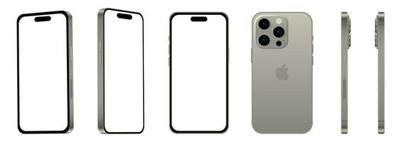 conjunto de 6 piezas diferente anglos, natural titanio manzana iphone 15 Pro teléfono inteligente, Bosquejo para web diseño en blanco antecedentes vector